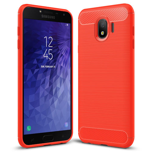 Flexi Slim Carbon Fibre Case for Samsung Galaxy J4 - Brushed Red
